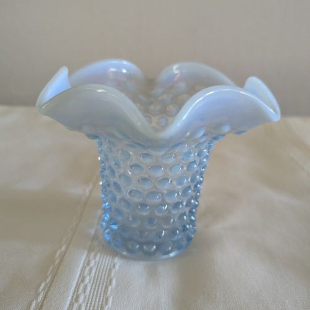 Fenton Blue Opalescent Hobnail Glass Small Vase
